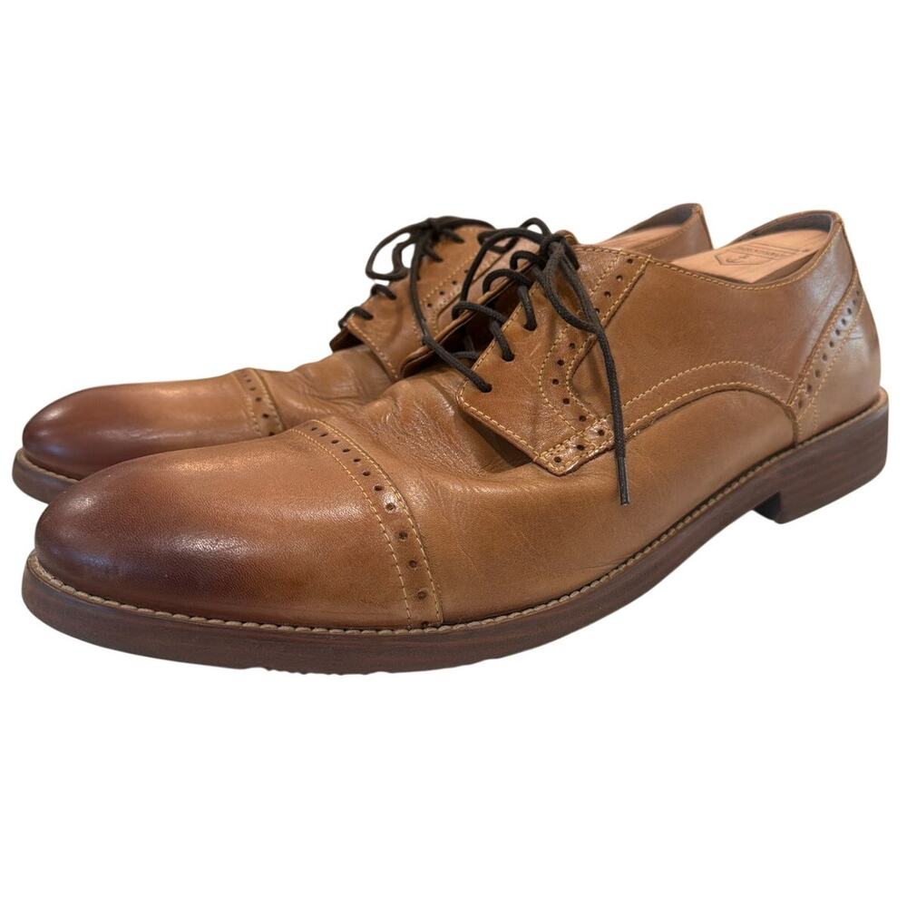 Nunn Bush Brown Leather Sz 13 M cap-toe oxford dress shoes brogue details Gel